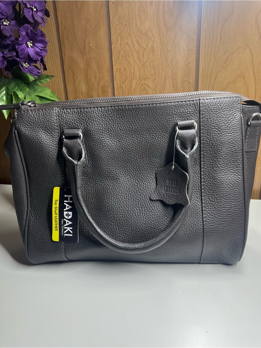 HADAKI New Orleans NWT Top Shelf Real Leather Satchel Crossbody Gray